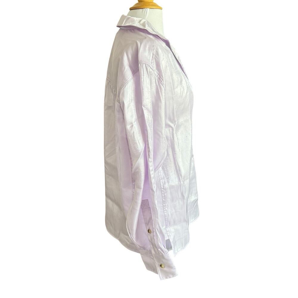 NEW Pilcro Anthropologie Dreamcore Shine Henley Long Sleeve Blouse Lilac Medium - Picture 8 of 11